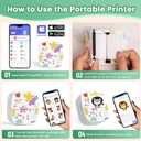 Mini Sticker Printer AHM2, Mini Thermal Printer with 3 Rolls Paper, Portable Bluetooth Inkless Printpods, Pocket Label Maker Suitable for Creative Kids DIY, Diaries, Photos, Study Notes -White