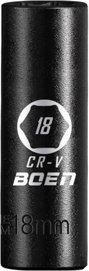 BOEN 1/2" Drive Deep Impact Socket,18mm Premium Socket,Metric,6 Point,Cr-V Steel with Laser Marking - Strong and Durable