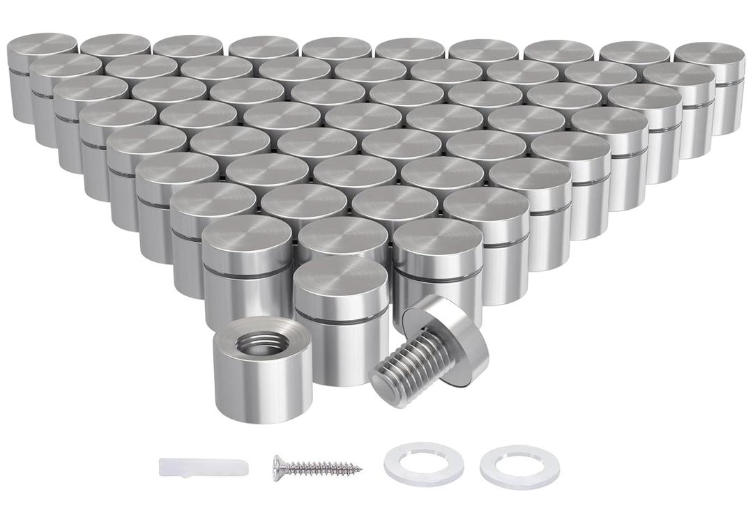 LuckIn 50-Pack Standoff Screws (3/4 in. Dia x 3/4 in. L), Stainless Steel Standoff Mounting Hardware for Acrylic Signs, Silver