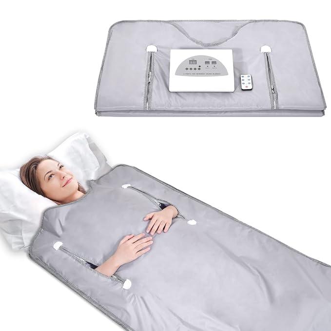 Infrared Sauna Blanket Fitness & Detox Anti Aging 71" Length with Remote Control, 2 Zone Temperature Control, Professional Fast Sweating