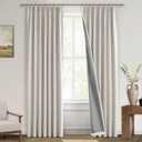 MIULEE Linen Pinch Pleated 100% Blackout Curtains for Bedroom 90 Inch Long 2 Panels Set- Back Tab Track Beige Thermal Insulated Cream Black Out Triple Pleat Room Darkening Drapes with Hooks, Greige