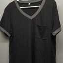 Geifa Womens T Shirts Short Sleeve V Neck Loose Casual Summer Tops with Pocket (X-Large, Black)