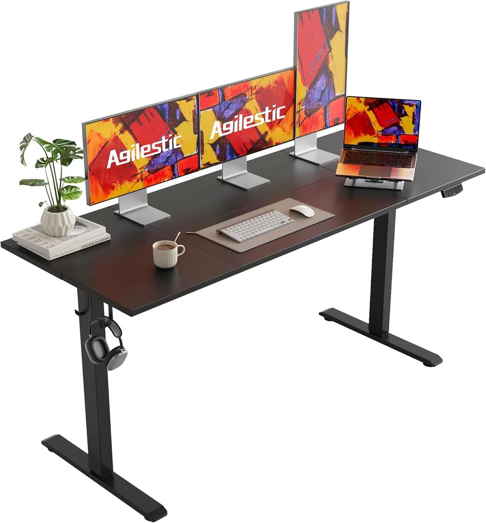 Agilestic Electric Standing Desk, Large 63 x 24 Inches Height Adjustable Desk, Sit Stand up Desk for Work Office Home, Splice Board, Black