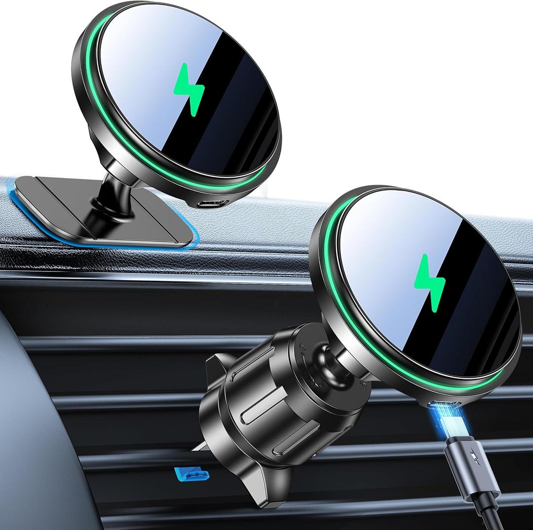 Coolpow for 15W MagSafe Car Mount ChargerStrongest Magnetic Magnetic Wireless Cars Charger,Magnetic Phone Holder for Cars,Phone Holders for Your Car Charger for iPhone 17 Pro Max 16 15 14