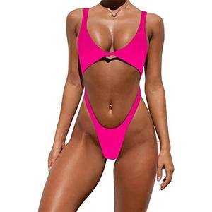Tainehs Womens Sexy One Piece Bikini Swimsuits High Cut Cheeky Swimwear Thong Bottoms Bathing Swimsuits Size M