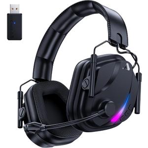 HW12 Wireless Gaming Headset for PS5, PS4, PC, Switch, Mac, 2.4GHz Bluetooth Gaming Headphones with Noise Canceling Mic, Stereo Sound, 50H Battery(Black)