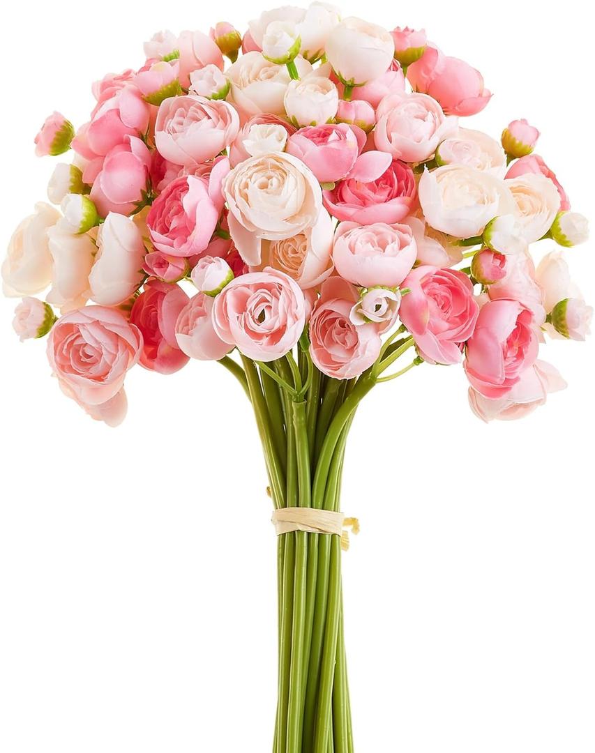 Ranunculus Artificial Flower Pink Faux Silk Mini Peony Flowers Fake Peonies Wedding Flowers DIY Bouquet for Centerpieces Arrangements Bridal Shower Decorations 15 Pcs