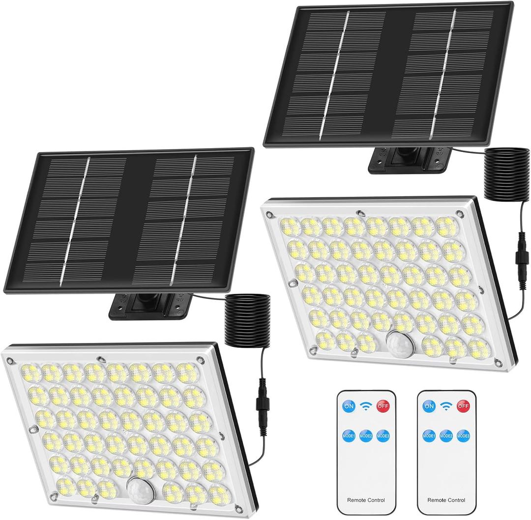 Solar Lights Outdoor Waterproof Motion Sensor Security Lights with Remote, 3 Modes 184 LED Upgraded Convex Lens 150% Bright, 16.4 Ft Cord, Outdoor Flood Light for Backyard, Garage, Barn