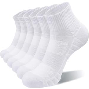 Lapulas Athletic Quarter Socks for Men Women, Cotton Mesh, Cushioned Arch Support, Non-Slip Running Ankle Design, 6 Pack (White, S)