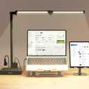 Moremili Adjustable LED Desk Lamp for Home Office | Integrated Power Hub with 2 Wide-Spaced AC Outlets, USB-C & USB-A Charging Ports | Anti-Glare Light, Foldable Design & Surge Protection