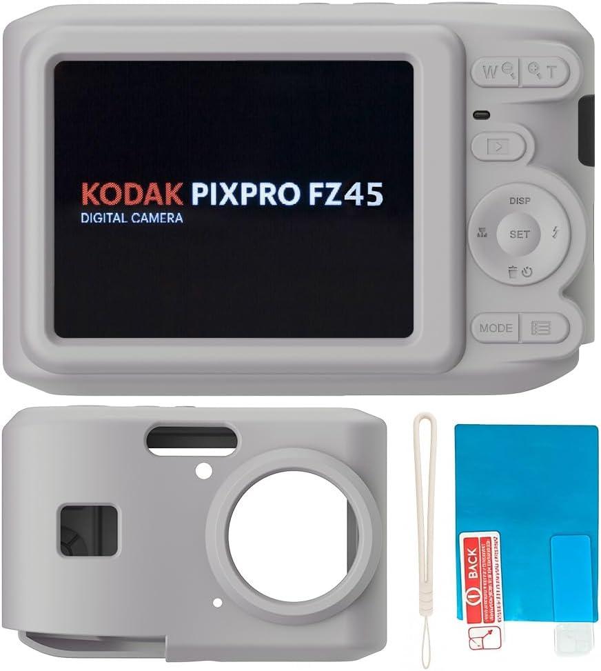 2 x Silicone Case for Kodak PIXPRO FZ45 Digital Camera with Screen Protector and Lanyard for Kodak PIXPRO FZ45 Accessories- (Rose Grey)