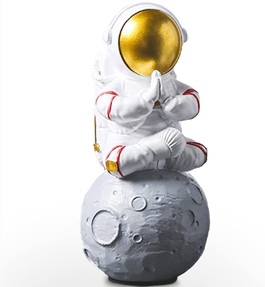 Astronaut Figurine Statue, Meditation Astronaut Figure Sculpture for Desktop & Tabletop, Resin Spaceman Planet Desk Ornament for Outer Space Themed Bedroom Decor, Cake Toppers Model Gift