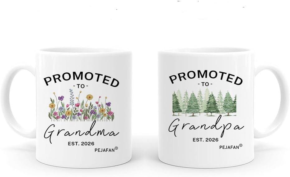 Promoted To Grandparents 2026 Coffee Mugs - New Grandma And Grandpa 2026 Mugs Set, Pregnancy Announcement For Grandparents Mug Set 11 oz (Grandparents 2026)