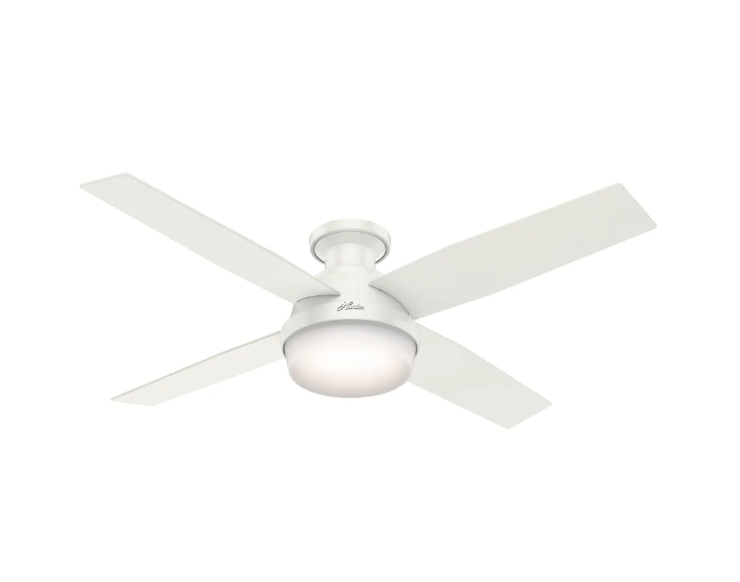 Hunter 52 inch Indoor Ceiling Fan No Light with Remote Control - White Modern Ceiling Fan without Light, Low Profile Mount, 4 Blades, For Bedroom, Living Room, or Kitchen - Dempsey 59248, Fresh White