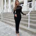 Sexy Lace Dresses for Women Long Sleeve Midi Dress Elegant Bodycon Cocktail Dresses Club Date Night Outfit (Black, XL)