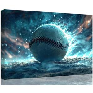 HQLLingArt Baseball Wall Art for Sports Enthusiasts Room Living Room Bedroom Home Decorations Baseball Picture Poster Canvas Prints Framed Ready to Hang(24''H x 36''W)
