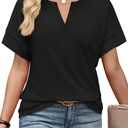 WIHOLL Womens Summer Tops 2026 Short Sleeve V Neck T Shirts Fashion Beach Vacation Clothes Business Casual Outfits (Black, L)