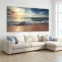 HUADAOART Ocean Beach Sunset Canvas Wall Art Coastal Seascape with Waves, Large Panoramic Print 30 x 58 in Artwork for Living Room Bedroom Office Decor Ready To Hang 1PCS, 41