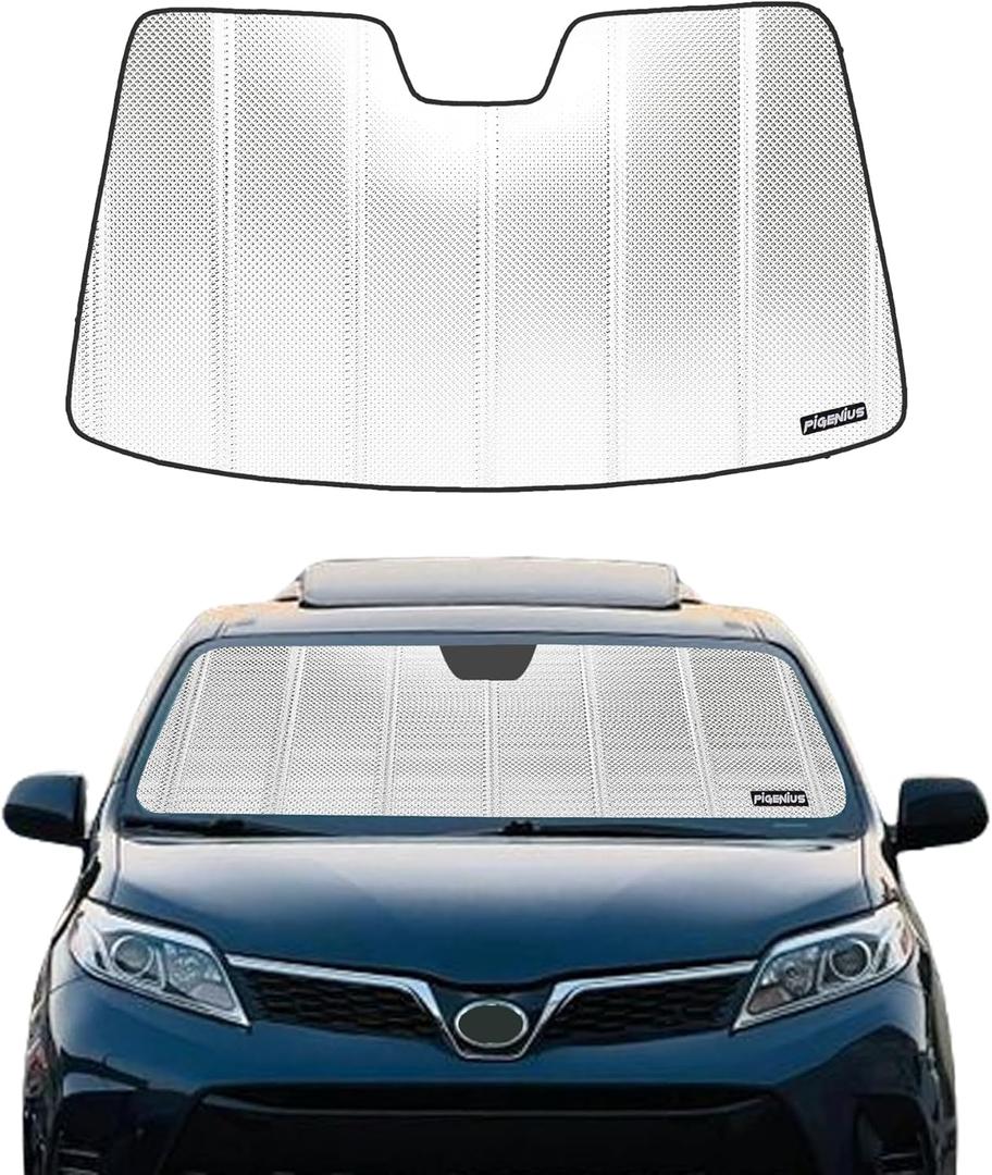 Windshield Sun Shade for Toyota Sienna 2015-2020. Reflective Aluminum Film Front Window Sunshade - BLAZBLOCK (Shiny Silver(Classic))