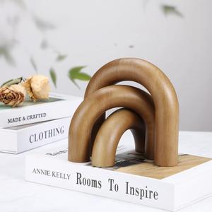 Roowest 3 Pieces Wood Arch Book Shelf Decor Wooden Coffee Table Natural Modern Home Mantel Decorations for Living Room Entryway, Small Medium Large