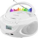 Gelielim Portable CD Player Boombox with Bluetooth, Small AM/FM Radio, Stereo Sound, Top-Loading Disc Player for Home, USB/AUX/Headphone Jack, AC/Battery Operated for Kids/Elderly (White)