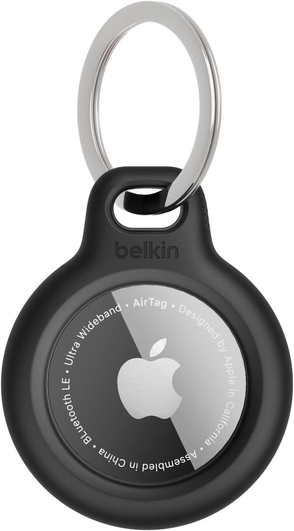 Belkin Apple AirTag Secure Holder with Key Ring - Durable, Scratch-Resistant Case with Open Face & Raised Edges - Protective AirTag Keychain Accessory for Keys, Pets, Luggage, & More - Black