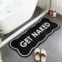 BSSN Get Naked Bath Mat Cute Bathroom Rugs 18" x 47" Non Slip Absorbent, Black Scalloped Long Bath Rug for Bathroom Floor and Shower Tub Funny Decor for Apartment, Machine Washable