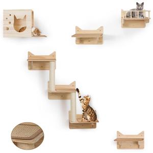 9-Piece Cat Wall Shelves and Perches for Wall, House, Lookout Tower, 2 Sisal Scratching Posts, 5-Step Wall Ladder, 7 Sisal Mat, Ideal Shelves for Wall - Sturdy Cat Wall Shelves for Large Cats
