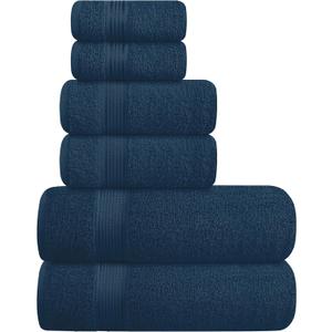 BELIZZI HOME Ultra Soft 6 Pack Cotton Towel Set, Contains 2 Bath Towels 28x55 inch, 2 Hand Towels 16x24 inch & 2 Wash Coths 12x12 inch, Ideal Everyday use, Compact & Lightweight - Mineral Blue