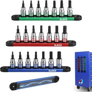 21-Piece Allen Bit Socket Set, 3/8" Drive Hex & Torx Socket Set with Magnetic Sockets Organizer Rail, S2 Steel Bit & Chrome Vanadium Steel Sockets for Professional Garages Workshop