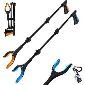 38" Extra Long Grabber Reacher Tool 2 Pack Extra Long Foldable Reacher Grabber Pickup Tools with 360 Rotating Jaw - Heavy Duty Pick Up Grabbers for Seniors, Trash, Surgery Recovery (Orange Blue)