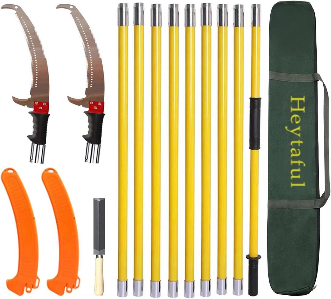 Manual Pole Saw 30 FT Extendable Tree Pruner High Branches Trimming for Pruning Palms and Shrubs with Long Handle (Yellow)