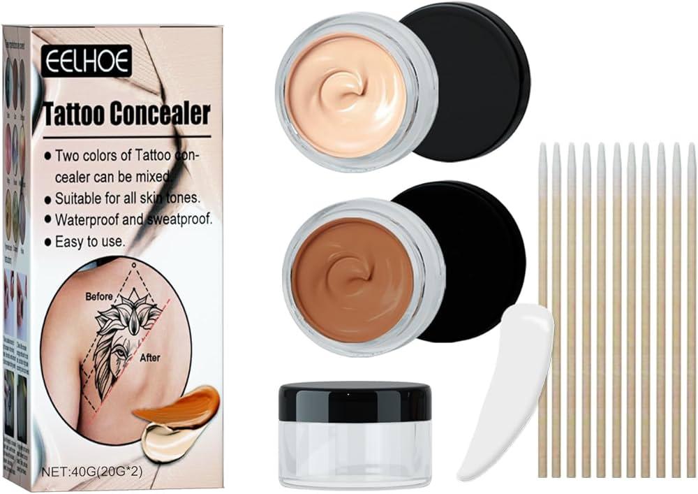 Tattoo Cover Up Makeup Waterproof, Professional Tattoo Concealer Use on Body, For Legs, Dark Spots, Scars, Vitiligo, 2 Colors/Set