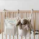 Linen Baby Bedside Hanging Storage Bag,2 Pockets Organizer for Baby Cribs and Toys (Burlywood)