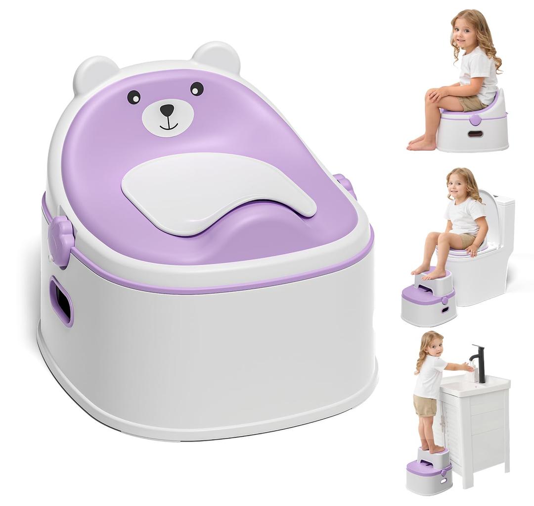 3-in-1 Toddler Potty Training Toilet for Boys & Girls - Convertible Potty Chair with Step Stool for Toddlers 1-3, Anti-Slip Design Toddler Toilet Seat - Removable & Easy to Clean (Lavender)