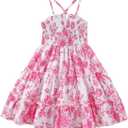 WDIRARA Toddler Girl's Floral Smocked Cami Dress Layered Ruffle Midi Swing Dresses 5Y