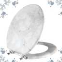 Round Marble Toilet Seat Natural Wood Toilet Seat with Zinc Alloy Hinges, Easy to Install also Easy to Clean, Anti-pinch Wooden Toilet Seat by Angol Shiold (Round, Gray) (Round-16.5)