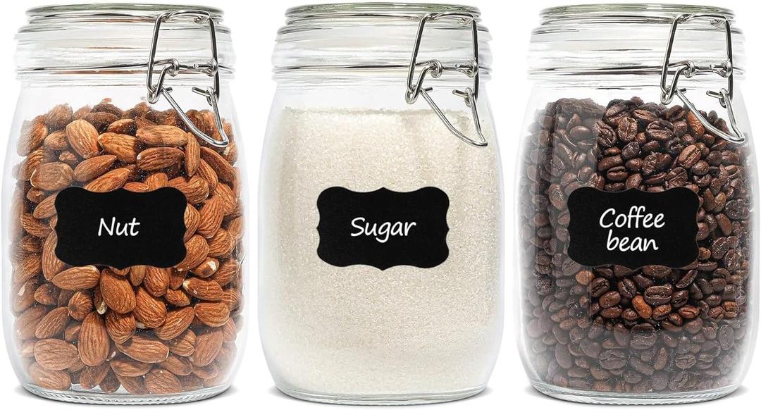 ComSaf 3-Pack 34oz Round Glass Apothecary Jars with Lids, Farmhouse Kitchen Decor for Countertop Display, Airtight Canisters for Cookies, Candy & Coffee, Classic Food Storage Containers