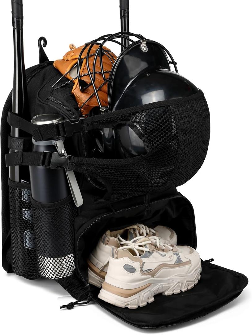 Youth Baseball Bag 40L Softball Bat Bag Adult Baseball Equipment Backpack with Shoe Compartment for Glove, Helmet Accessories