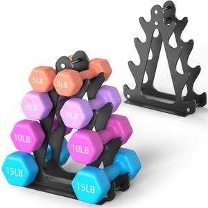 4-Tier Dumbbell Rack for 1-15 lb Weights, Holds 5 Pairs Space-Saving Sturdy A-Frame Stand for Home Gym, Weight Rack for Women's Dumbbell Set (Dumbbell Rack Stand Only)