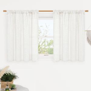 LAMIT 36 Inch Length Short Ivory White Linen Curtains for Kitchen, Faux Linen Textured Light Filtering Drapes Rod Pocket Boho Privacy Panels for Camper/Small Windows/Farmhouse, 2 Panels, 42 x 36 Inch