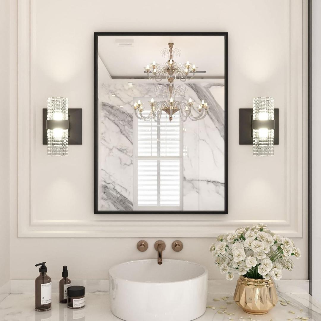 LOAAO 22"X30" Black Rectangle Bathroom Mirror Wall, Matte Black Aluminum Alloy Frame, Hangs Vertically or Horizontally, Easy to Install