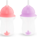 Munchkin Any Angle Weighted Toddler Straw Cups with Click Lock Lid, 10 Ounce, 2 Pack, Pink/Purple