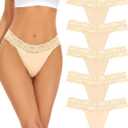 voenxe Seamless Thong for Women,No Show Lace Underwear,Ladies Breathable Comfort Panties Soft Laser Cut Undies,Tanga,5-Pack (Nude)