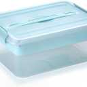 BTSKY Stack & Carry Box, Clear Plastic Storage Container Stackable Home Utility Box with Removable Tray Multi-Purpose Storage Bin for Organizing Stationery, Sewing, Art Craft Supplies(Blue)