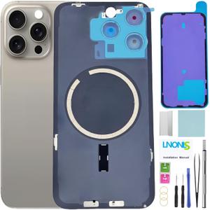 15 Pro Max Back Glass Replacement for iPhone 15 Pro Max Rear Back Cover Glass Waterproof and Camera Lens+Professional Repair Tool Kit (Natural Titanium)