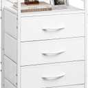 WLIVE Tall Nightstand with 4 Fabric Drawers & Open Shelf, White Bedside Table for Bedroom, Modern Tall Dresser