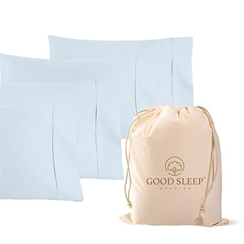 1000 TC Light Blue Standard Pillowcases Set of 4 100% Egyptian Cotton Pillow Cases with Long Staple Cotton & Sateen Weave, Silky Soft Hotel - Like Bed Pillow Covers for Comfy Sleeping, Snug Fit