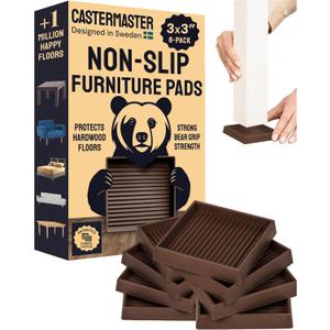 CasterMaster Rubber Feet Non-Slip Furniture Pads Square - 3 x 3 in Brown 8-Pack - Floor Protectors for Chairs & Hardwood Floors - Keep Furniture from Sliding