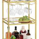 VASAGLE Bar Cart, Home Bar Serving Cart, Small Bar Serving Cart with 3-Tier Shelf, Wine Holders, Glass Holders, Mini Bar Cart for Small Spaces, Kitchen, Dining Room, Living Room, Pale Gold (11.8"D x 18.4"W x 36.2"H)